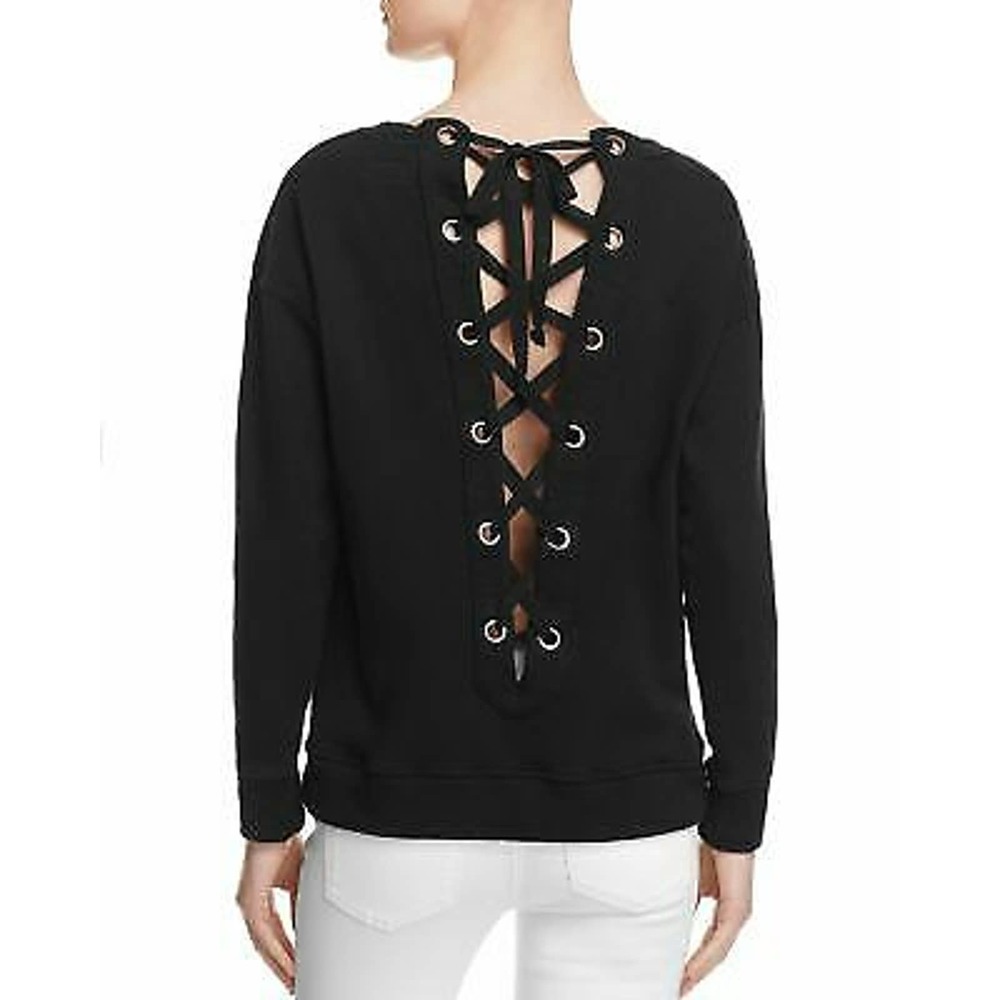 Mother Womens Black Sweater Long Sleeve Lace Up Tie Back Small - Picture 1 of 4